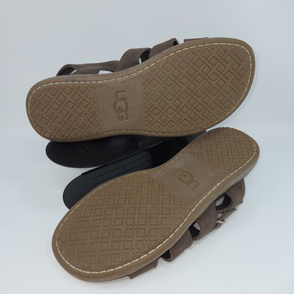 Ugg Mens Fisherman Sandals Open Toe Brown Suede Leather Size 10